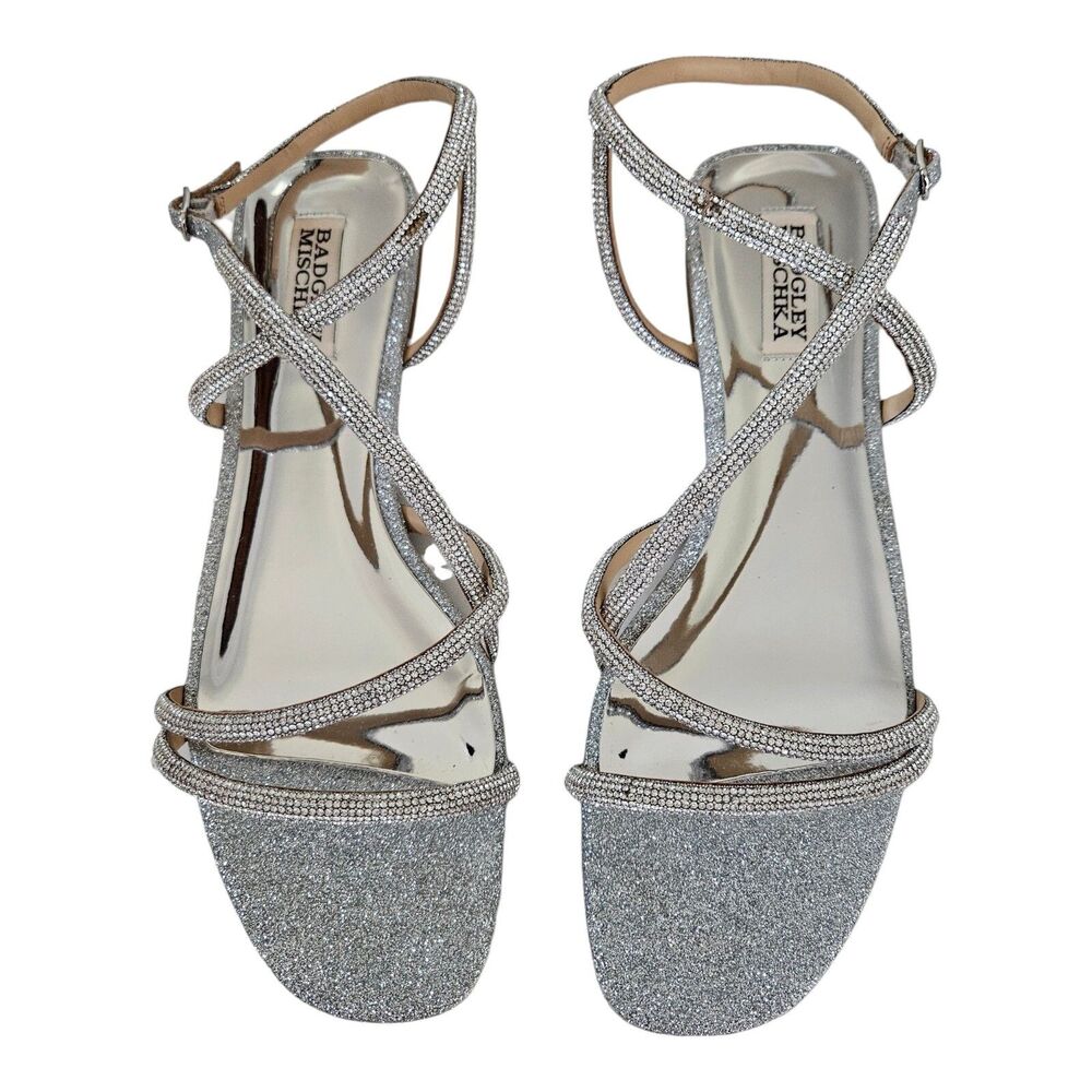 BADGLEY‎ MISHKA Ivie Strappy Sandal Women's 8.5M Stone Embellished Silver $198